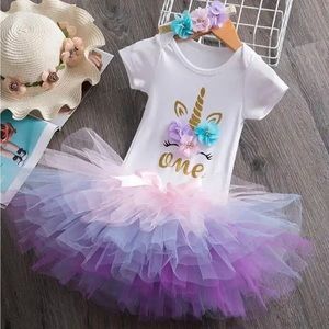 Dress Size 12 Months Unicorn First Birthday Outfit One Year Tutu Cake Pink
